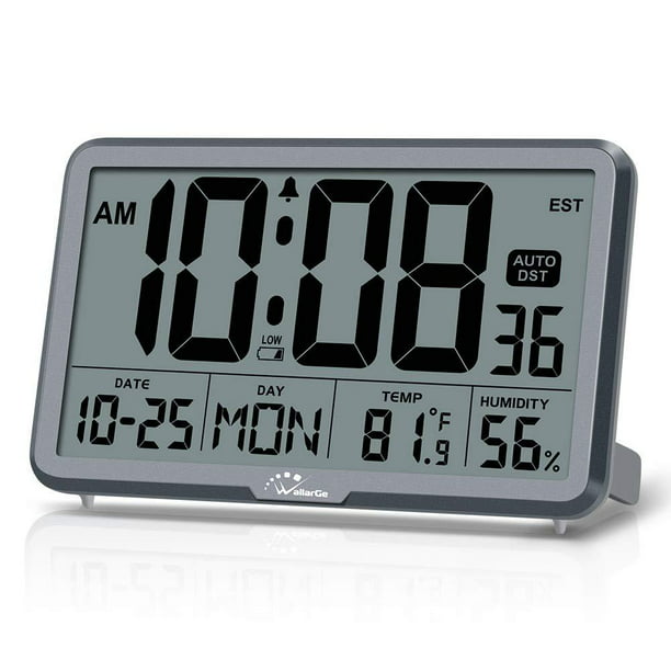 Digital Wall Clock Autoset Desk Clock Temperature Humidity Date Battery Operated